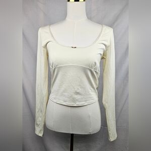 Nwt Forever 21 Cream Long Sleeve Top With Pink Flower Sz L Coquette Fairycore‎